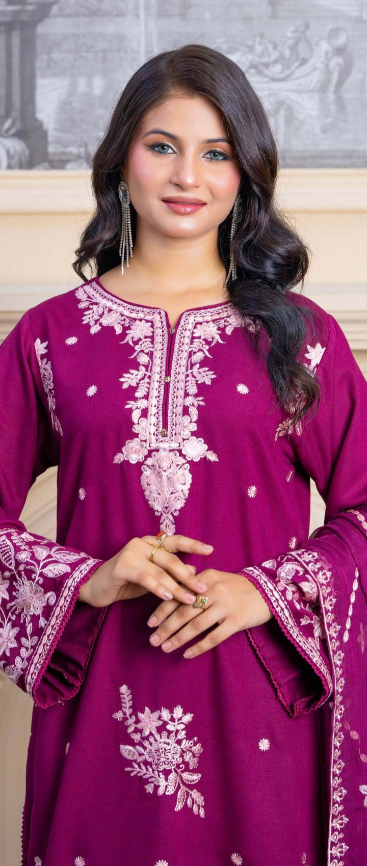 Zk01 - Calico Embroidered Karandi 3 Piece suit