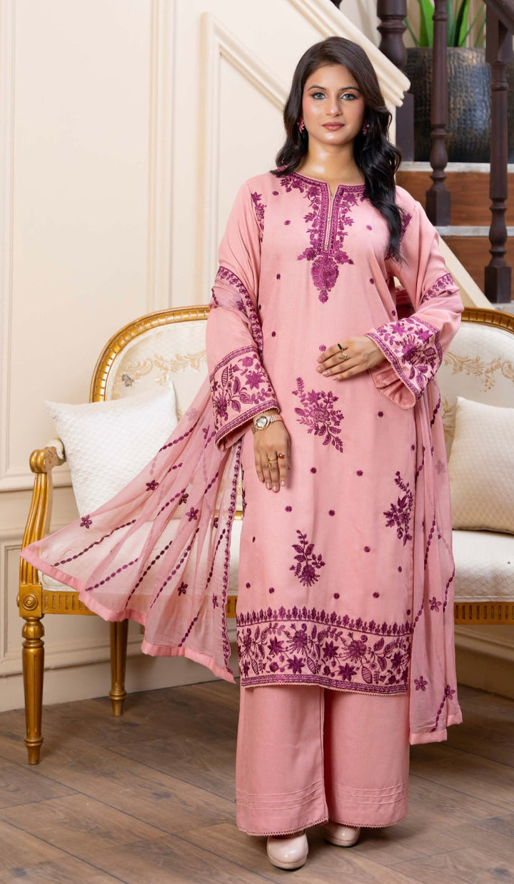 Zk02 - Calico Embroidered Karandi 3 Piece suit