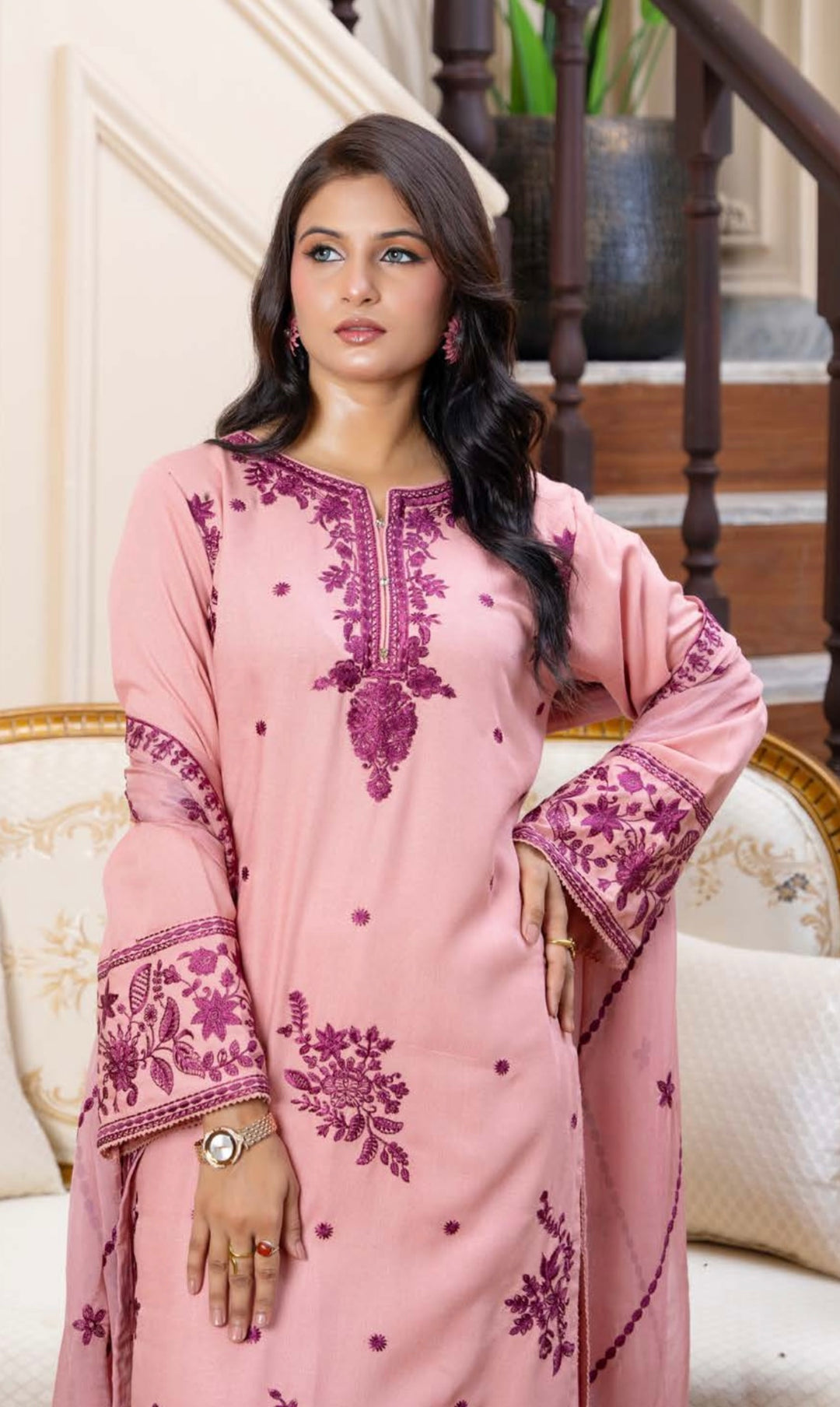 Zk02 - Calico Embroidered Karandi 3 Piece suit
