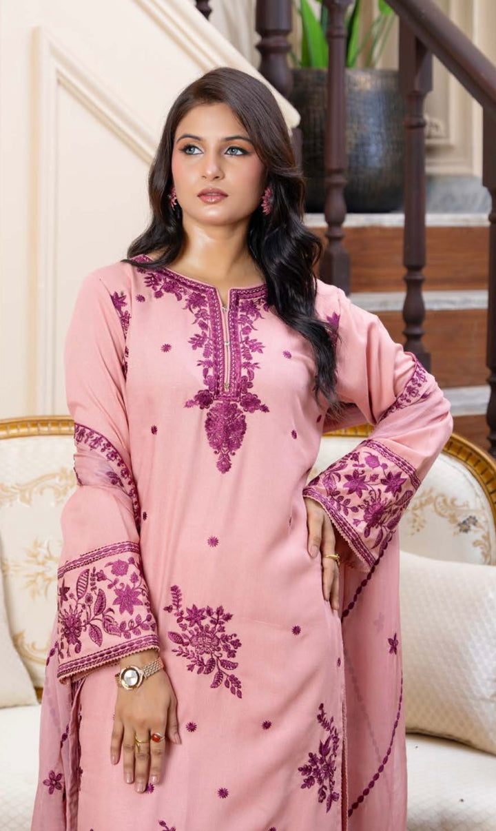 Zk02 - Calico Embroidered Karandi 3 Piece suit