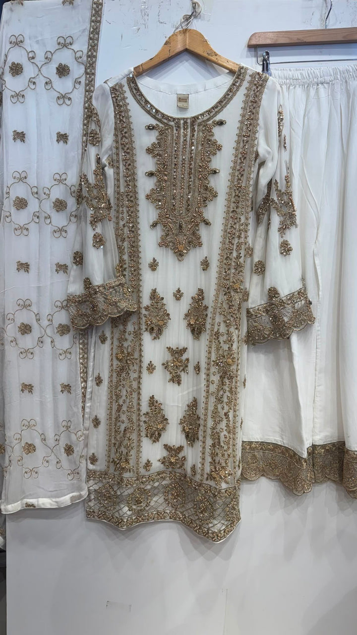 348B- Embroidered Chiffon 3 Piece Suit