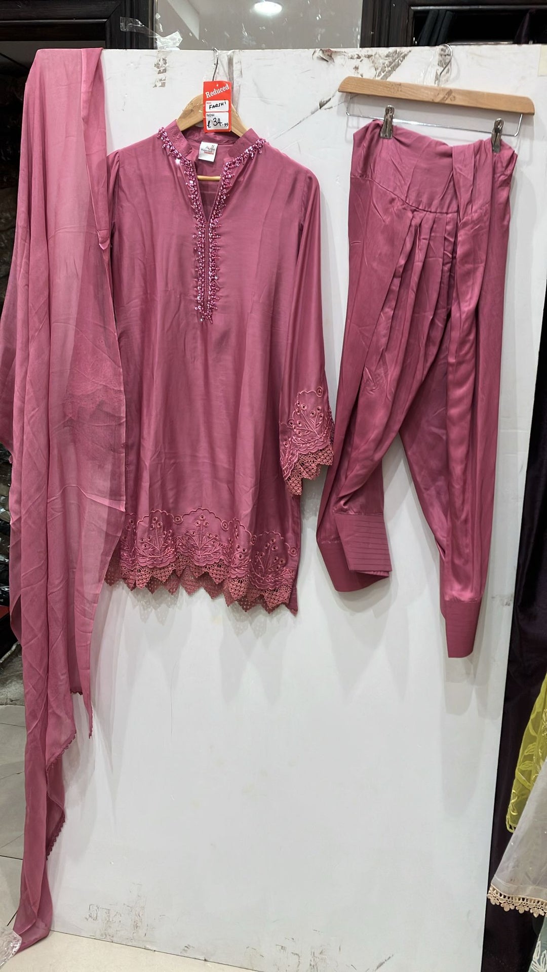 1116P - Pink Viscose Silk Shirt with Farshi Shalwar & Chiffon Dupatta