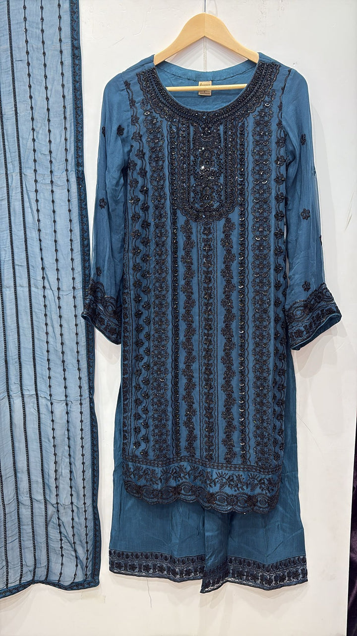 328B- Embroidered Chiffon 3 Piece Suit