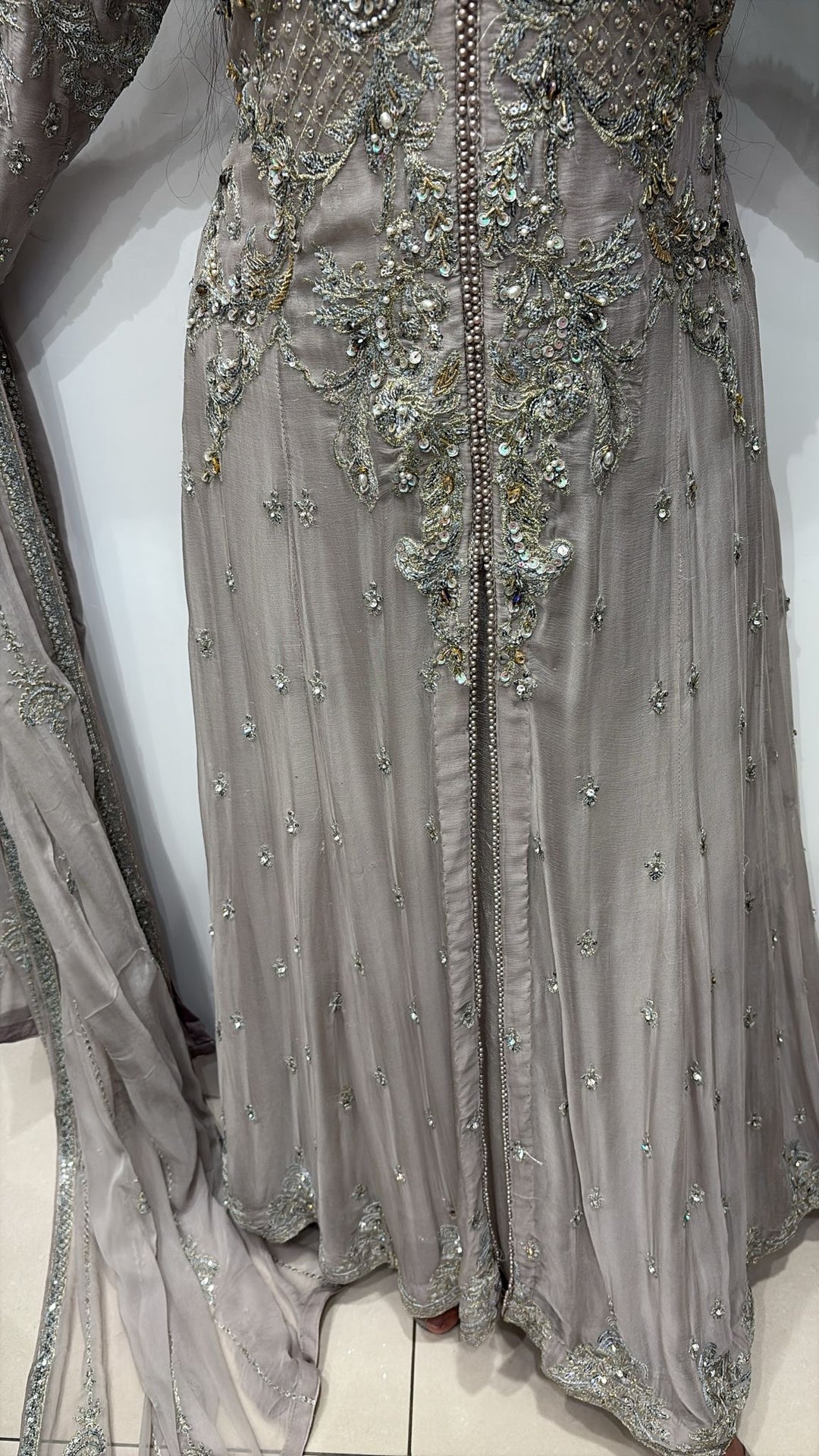 GREY EMBROIDERED CHIFFON 3 PIECE SUIT 424C