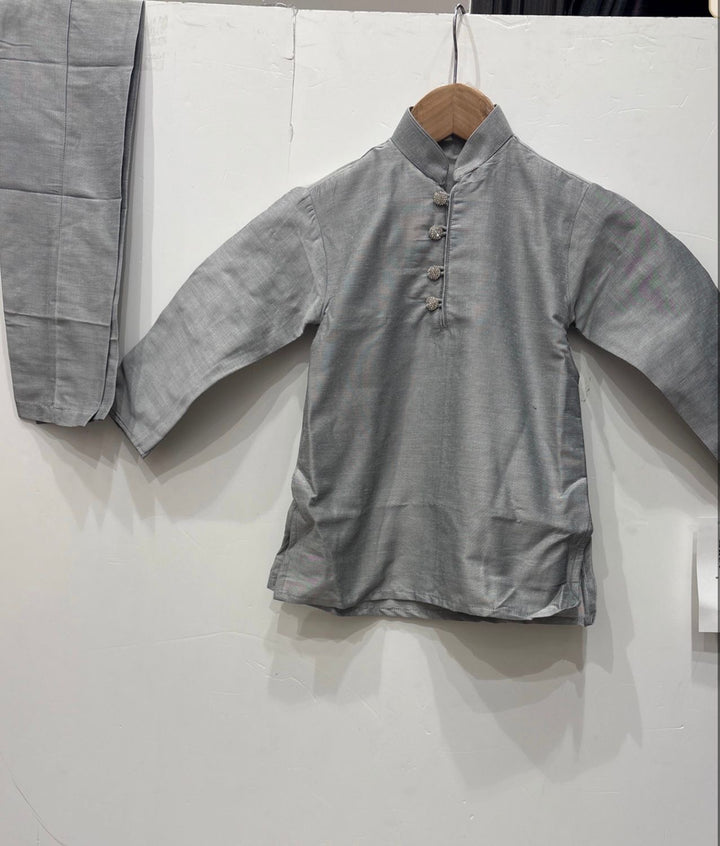 CK603G- Grey cotton satin kameez set for Men & Boy