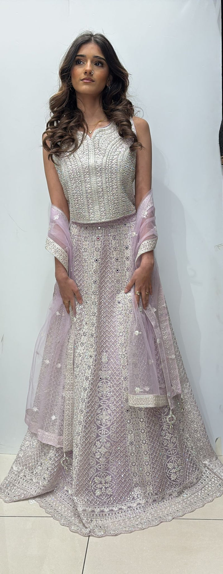 PURPLE EMBROIDERED NET LENGHA CHOLI 0211B