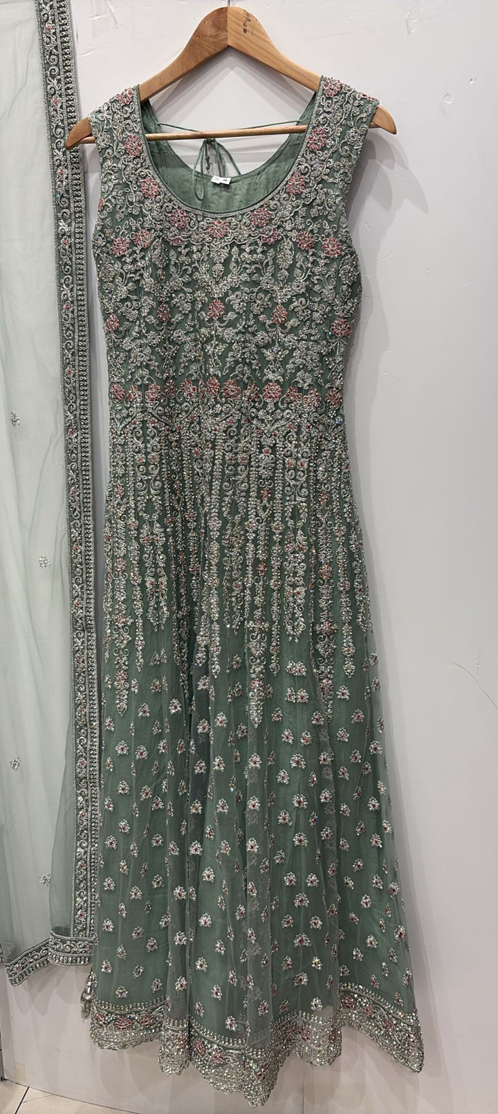 7012B- Embroidered & Embellished net long dress