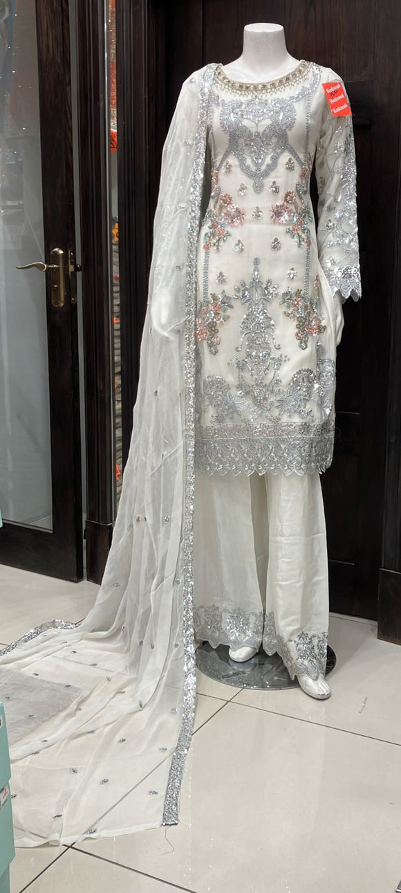 EMBROIDERED CHIFFON 3 PIECE SUIT NM1255a