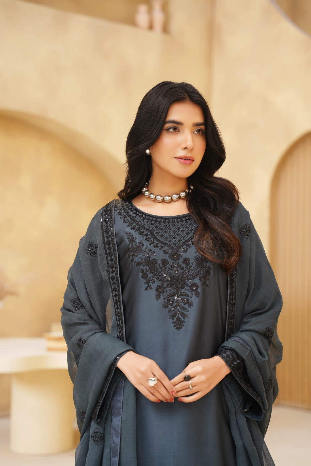 AG20A - AGHA NOOR EMBROIDERED SILK 3 PIECE SUIT