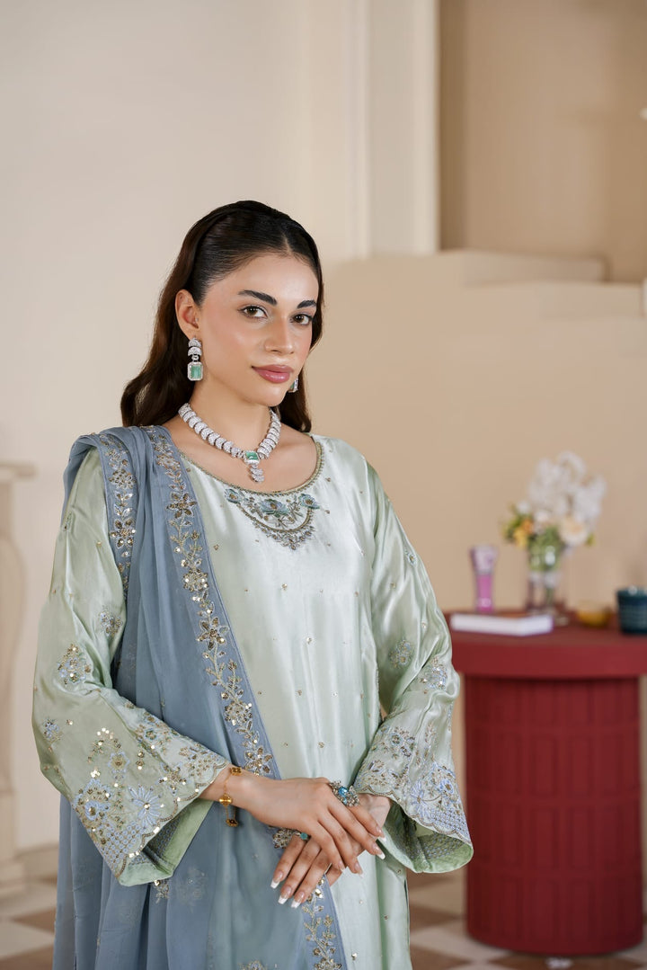 333G - Embroidered Shamoz Silk 3 Piece Suit - East meets west clothing 