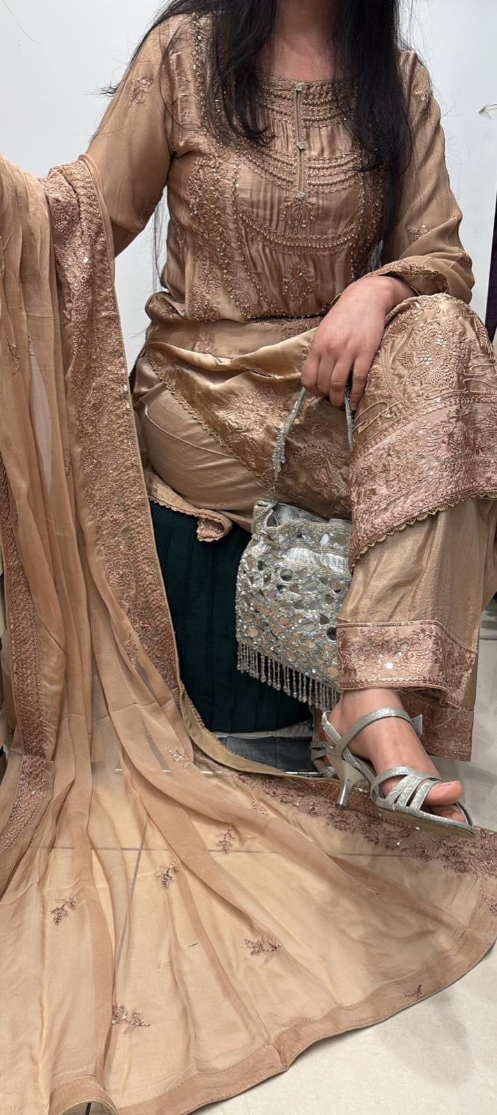 AG23b- EMBROIDERED SILK 3 PIECE SUIT