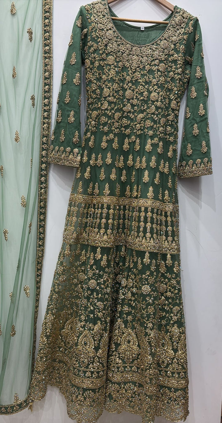 7013B- Embroidered & Embellished net long dress