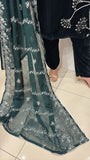 GREEN EMBROIDERED VELVET 3 PIECE SUIT NV38
