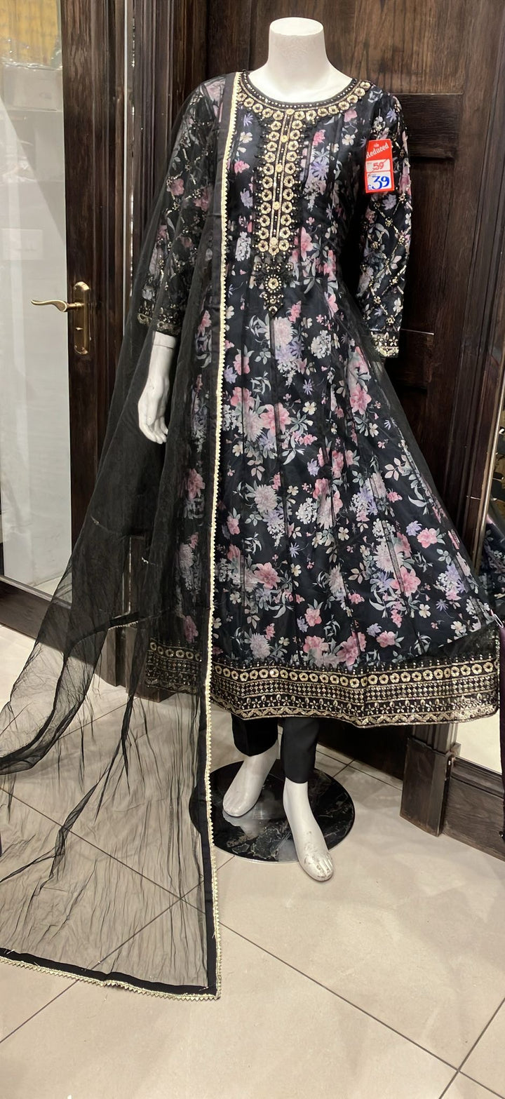 EMBROIDERED CHIFFON & NET 3 PIECE SUIT 302A