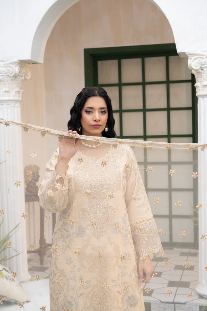 1149C - Light Beige Embroidered Linen 3 Piece suit