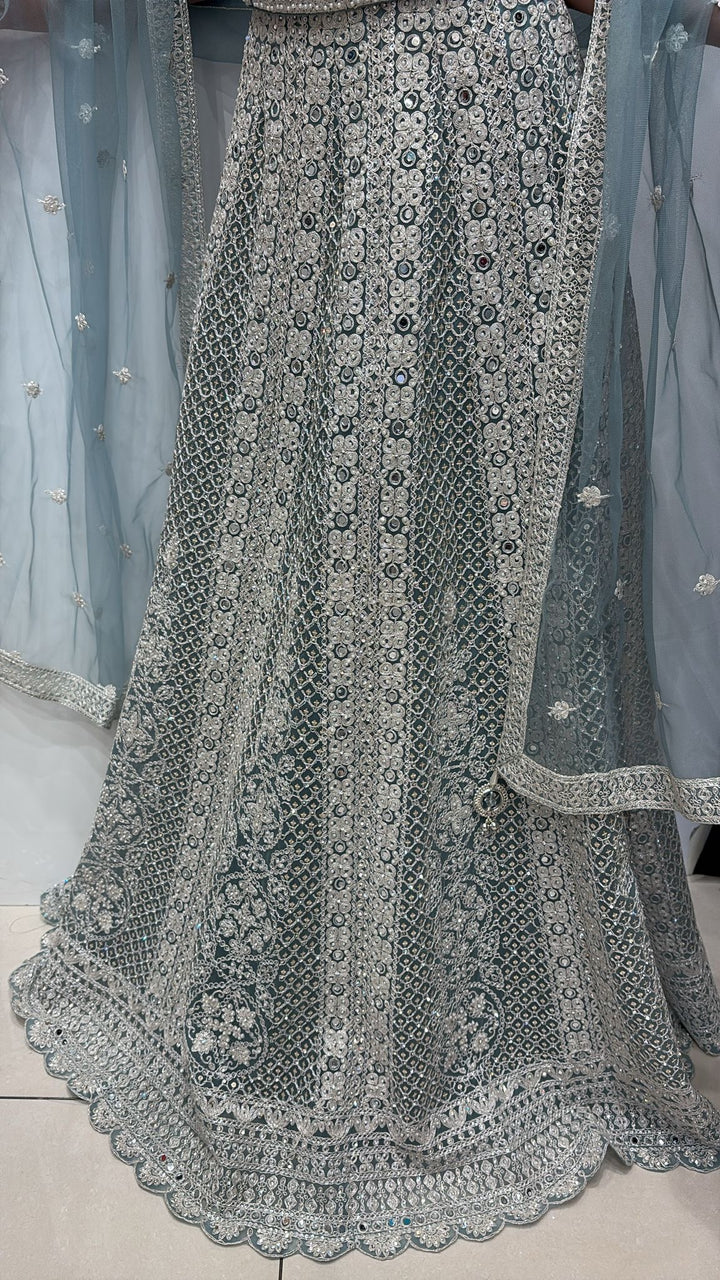 LIGHT BLUE EMBROIDERED NET LENGHA CHOLI 0211C