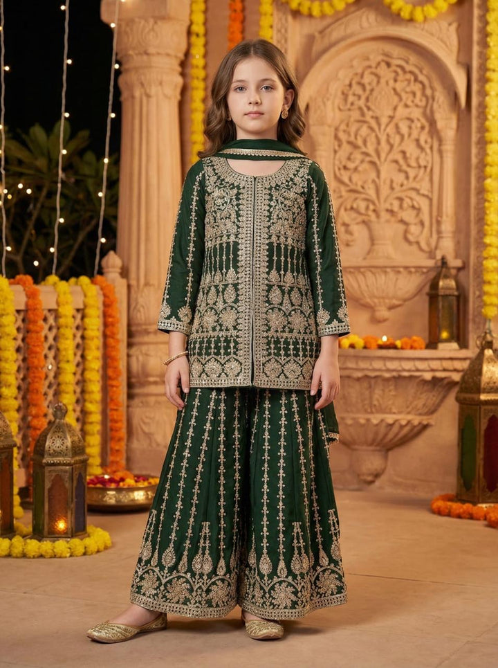 K324b - GIRLS EMBROIDERED SHARARA DRESS