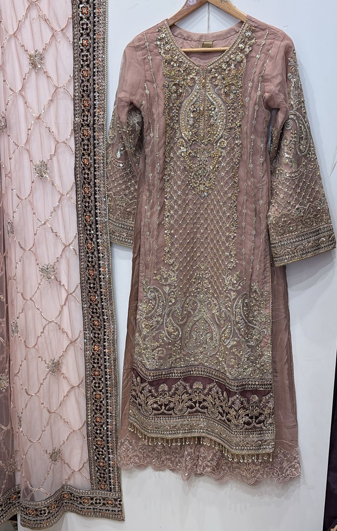 330B - DARK PINK NET EMBROIDERED SUIT