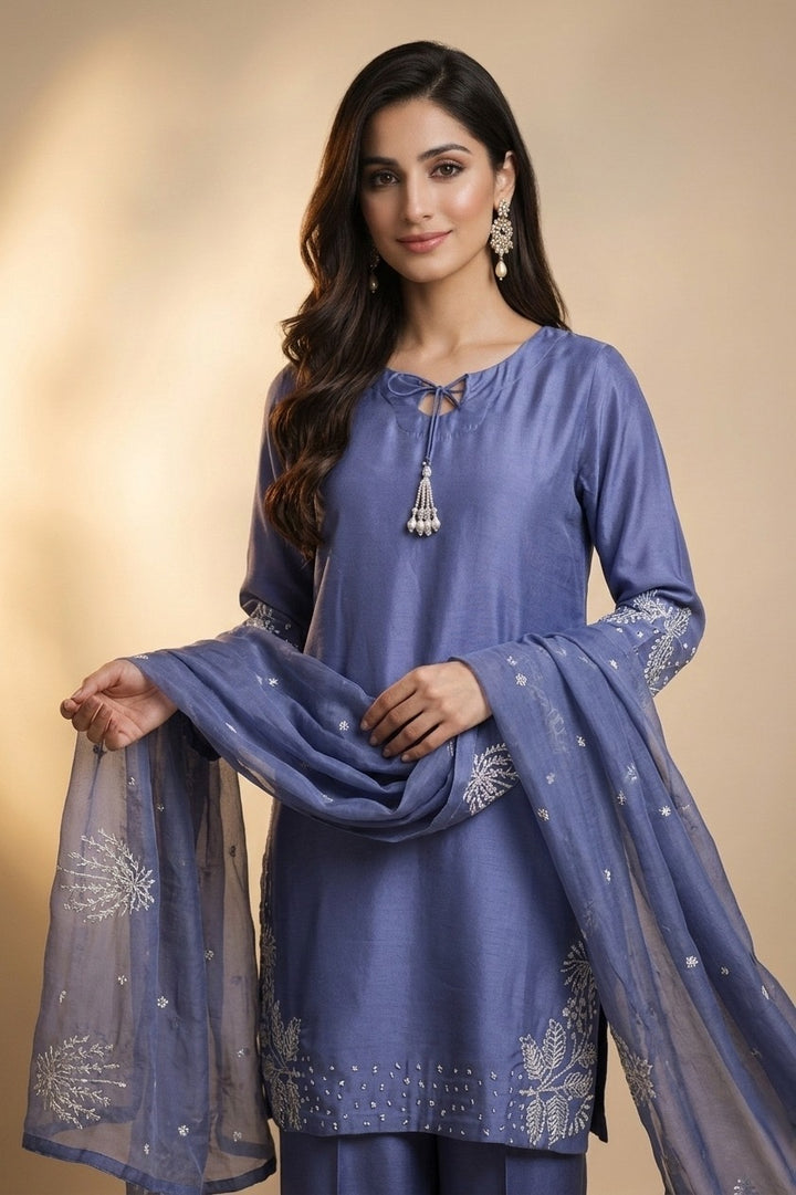 1179C - Lavender Embroidered Viscose 3 Piece suit