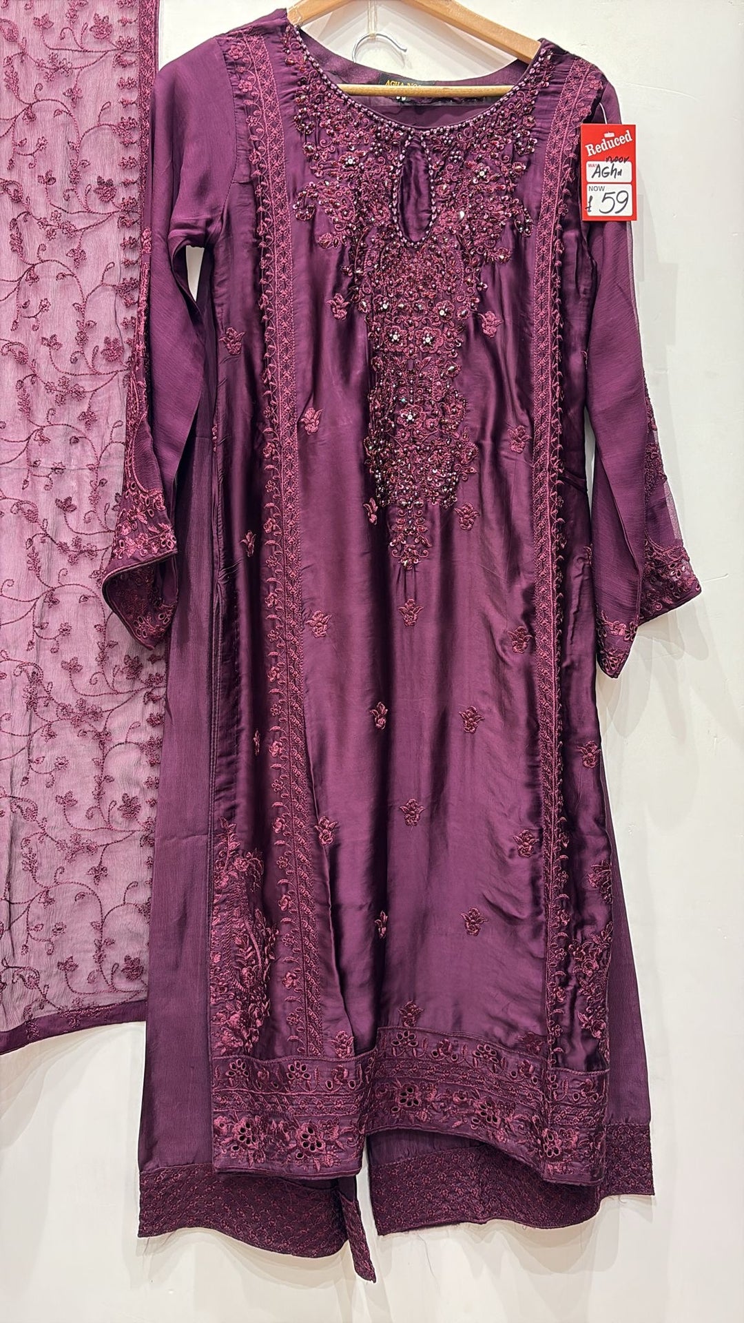 AG22f- PURPLE EMBROIDERED SILK 3 PIECE SUIT