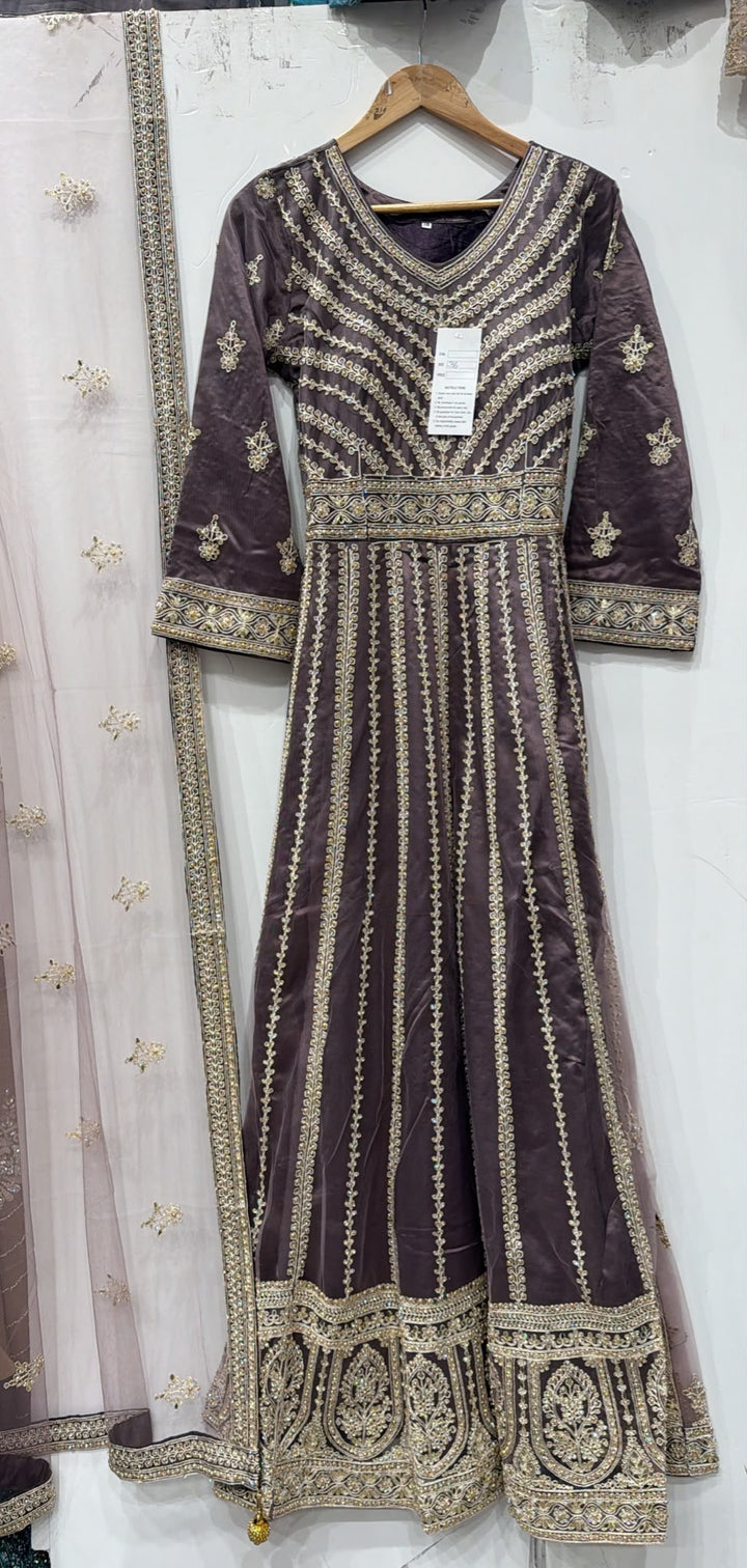 134B - Mauve Net Embroidered Maxi Dress