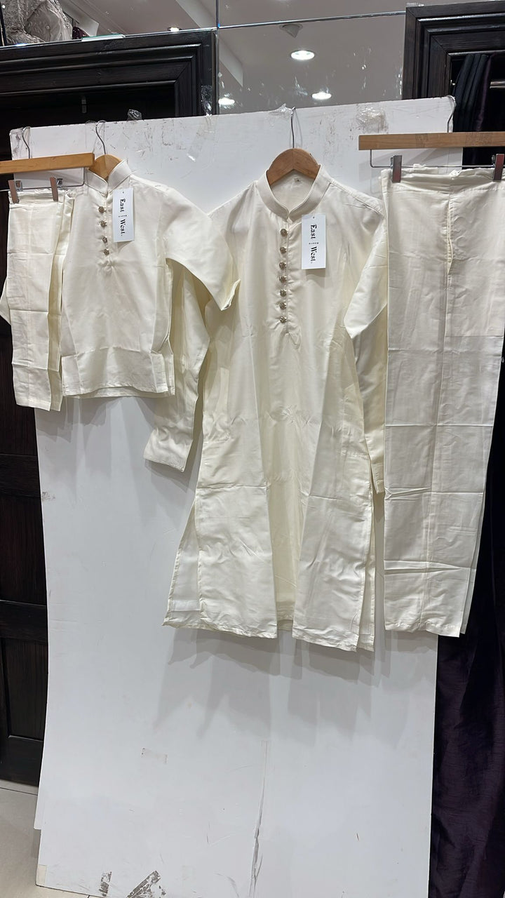 CK603B-  Cream cotton satin kameez set for Men & Boys