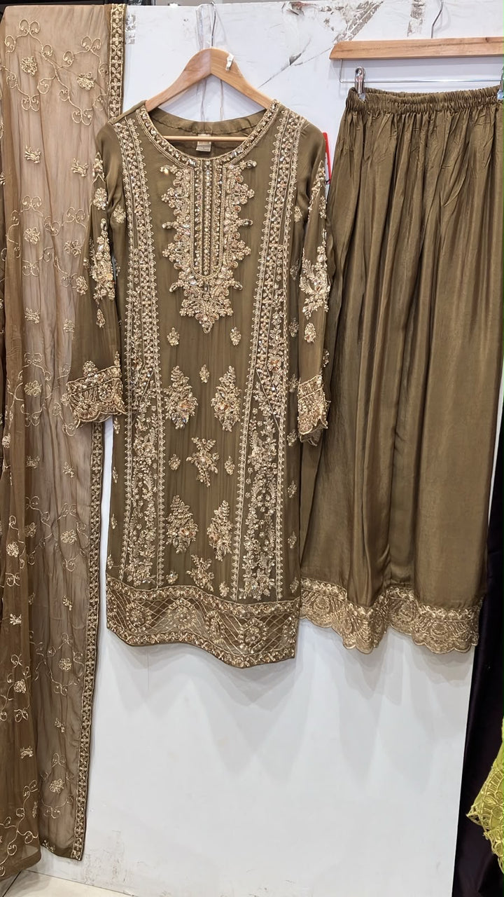 348C- Embroidered Chiffon 3 Piece Suit