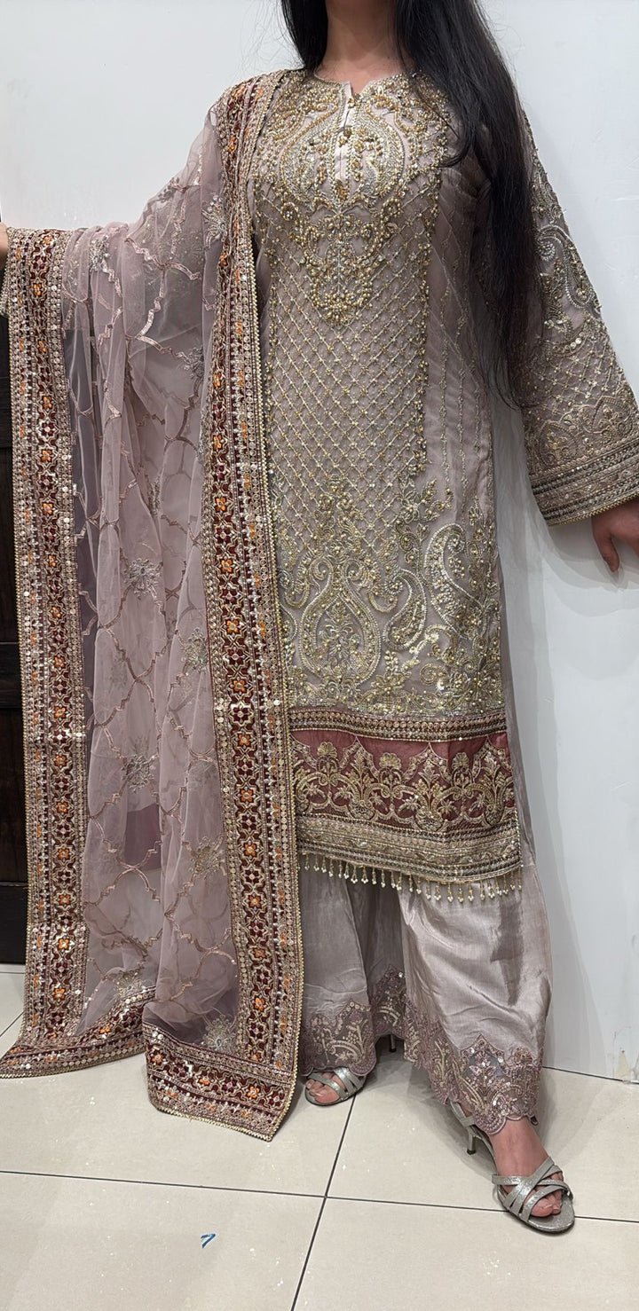 330A - LIGHT PINK NET EMBROIDERED SUIT