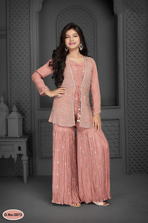 GIRLS EMBROIDERED & EMBELLISHED SHARARA OUTFIT K3073A