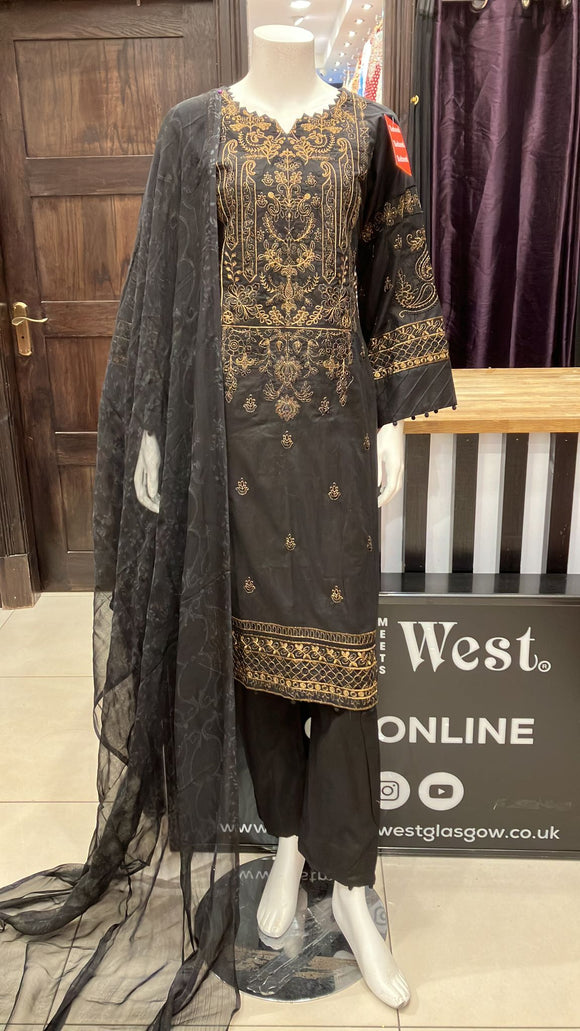 Black Embroidered 3 piece suit 98A