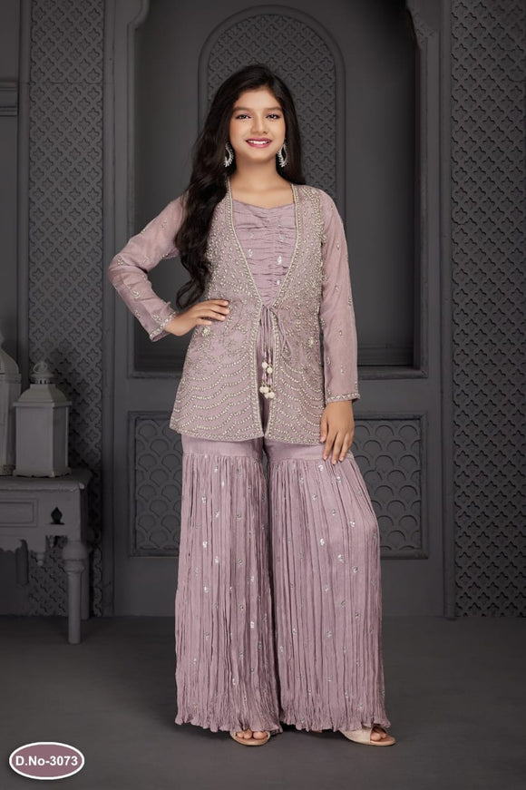 GIRLS EMBROIDERED & EMBELLISHED SHARARA OUTFIT K3073B