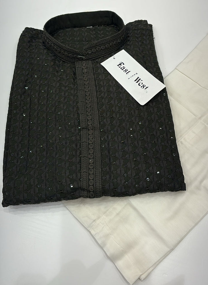 CK710 - MEN’S DARK GREEN COTTON CHIKANKARI SET