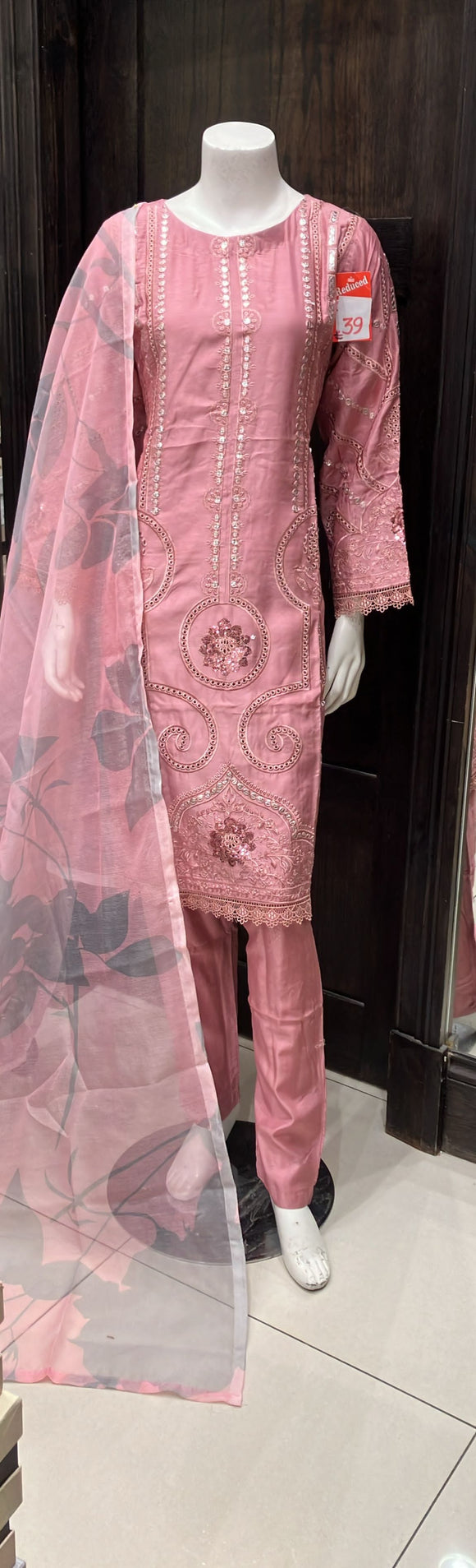 PINK EMBROIDERED LINEN 3 PIECE SUIT 086C