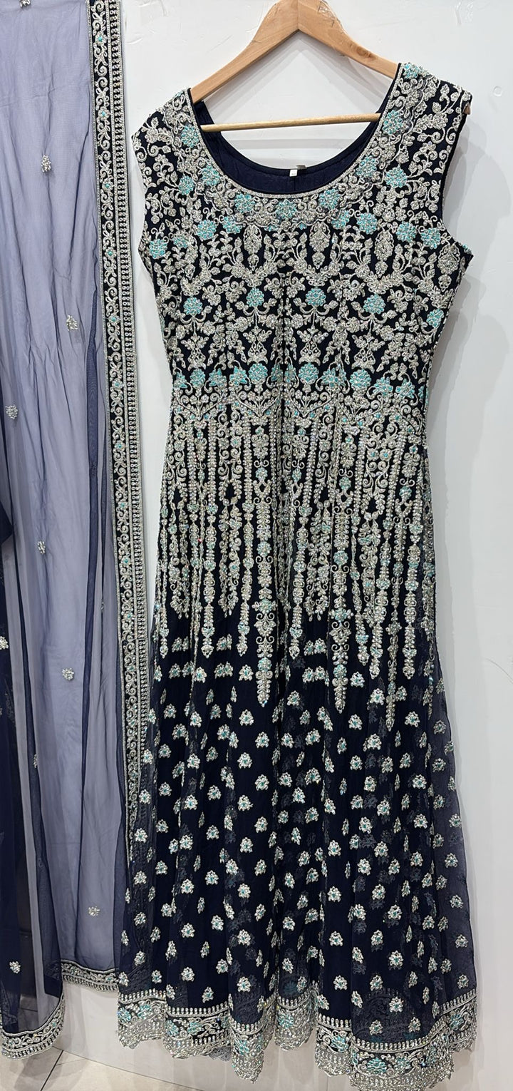 7012C- Embroidered & Embellished net long dress