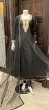 BLACK EMBROIDERED NET LONG DRESS 3 PIECE 307E