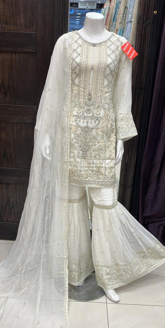 EMBROIDERED CHIFFON GHARARA SUIT 482A