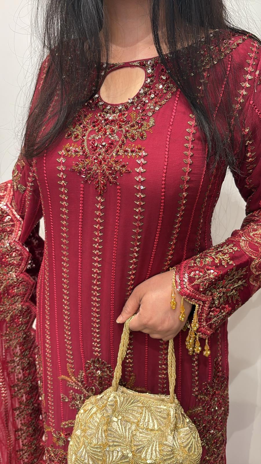 379A - EMBROIDERED CHIFFON SHARARA SUIT