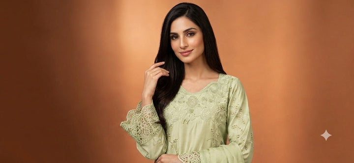 1115B - Light Green Embroidered Viscose 3 Piece suit