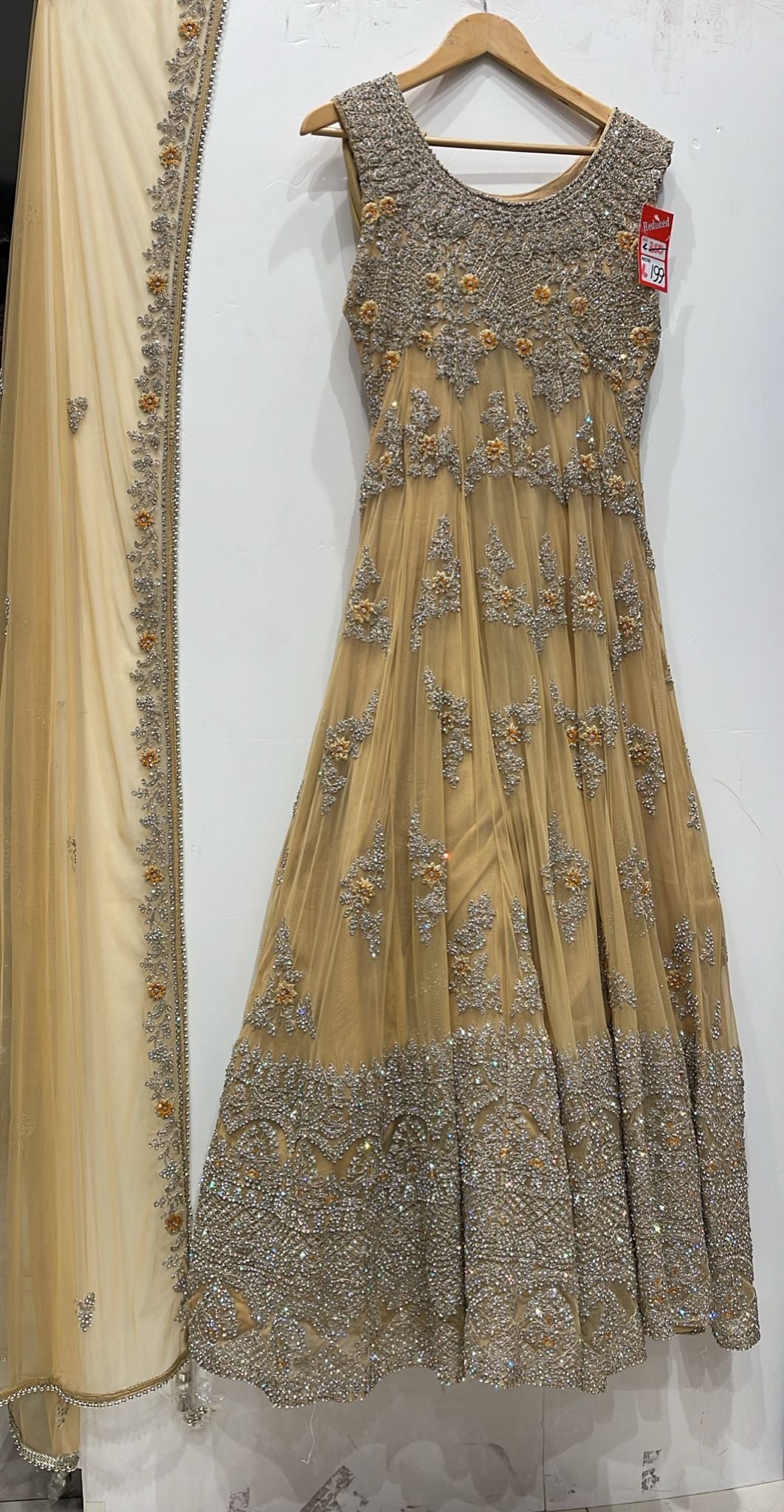 7015D- Gold Embroidered & Embellished net long dress