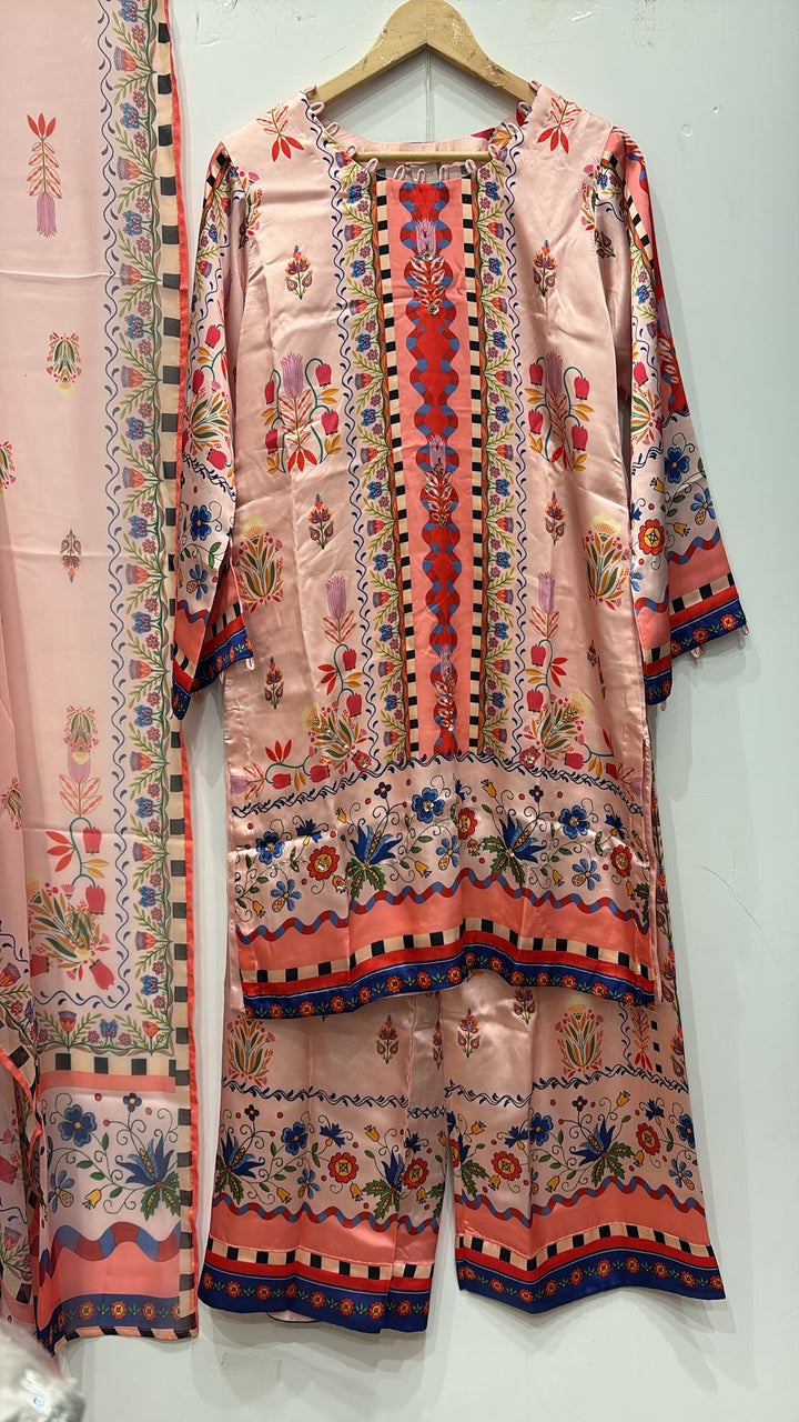 TSH03- EMBELLISHED SILK PRINT 3 PIECE SUIT