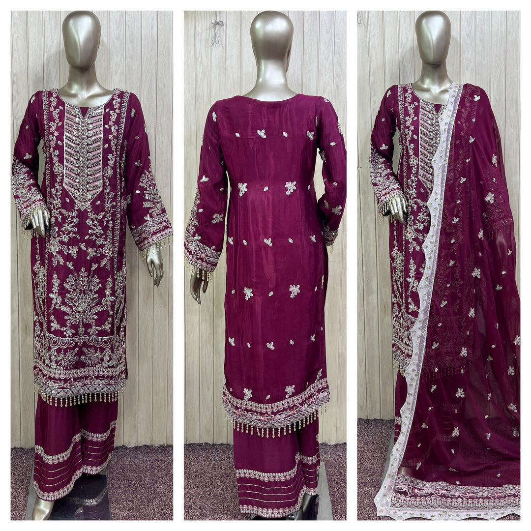 1987A Embroidered Silk Hand Work 3-Piece Suit