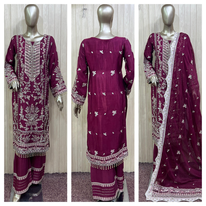 1987A Embroidered Silk Hand Work 3-Piece Suit