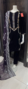 PURPLE EMBROIDERED VELVET 3 PIECE SUIT NV36C