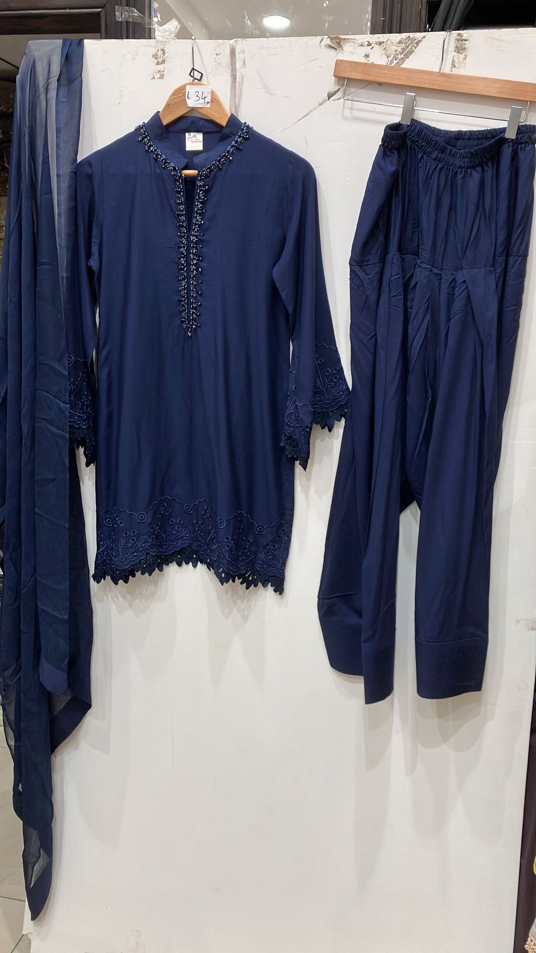 1116K - Blue Viscose Silk Shirt with Farshi Shalwar & Chiffon Dupatta