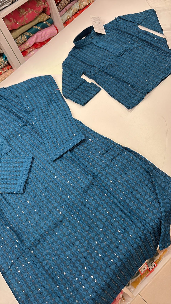 CK707 - Teal Chikankari Set for Boys and Men