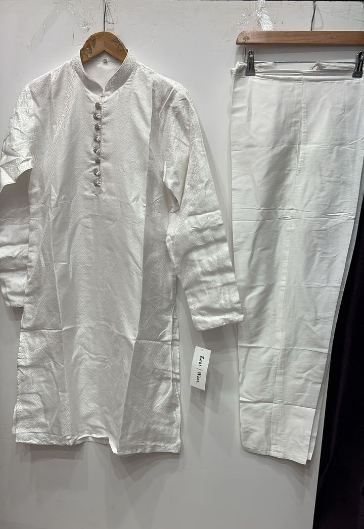 CK602B- White chikankari kameez set for Men & Boy
