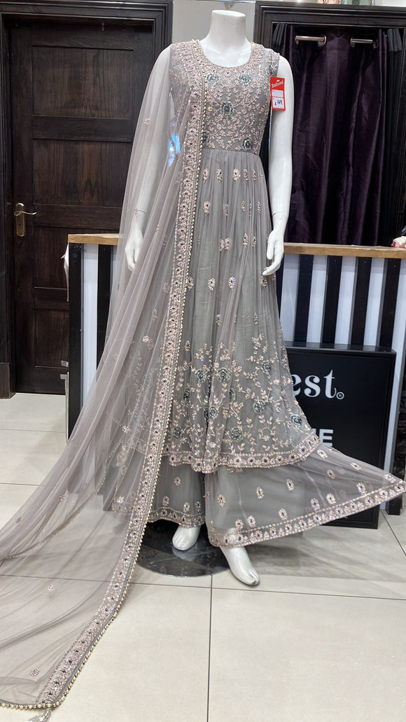 Heavy Embroidered net Sharara with long shirt 3074A