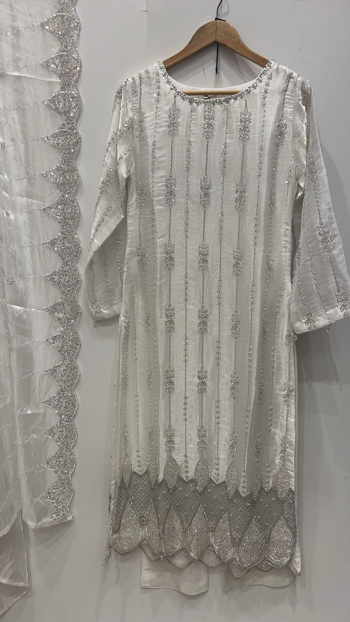387A - OFF-WHITE EMBROIDERED SILK SUIT