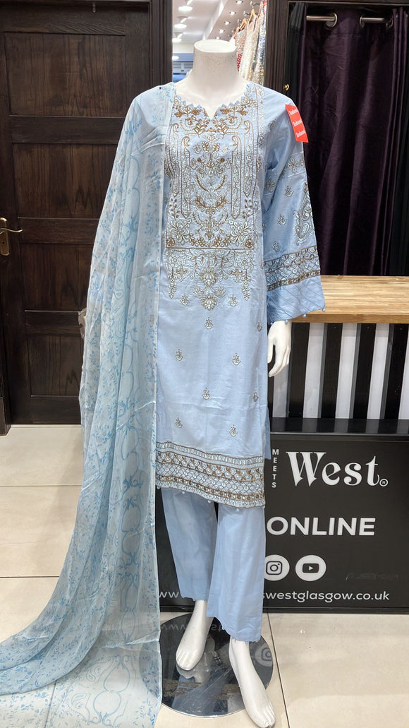 Light blue Embroidered 3 piece suit 98B