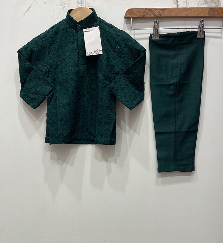 CK782A -  BOYS GREEN CHIKANKARI 2PC SET